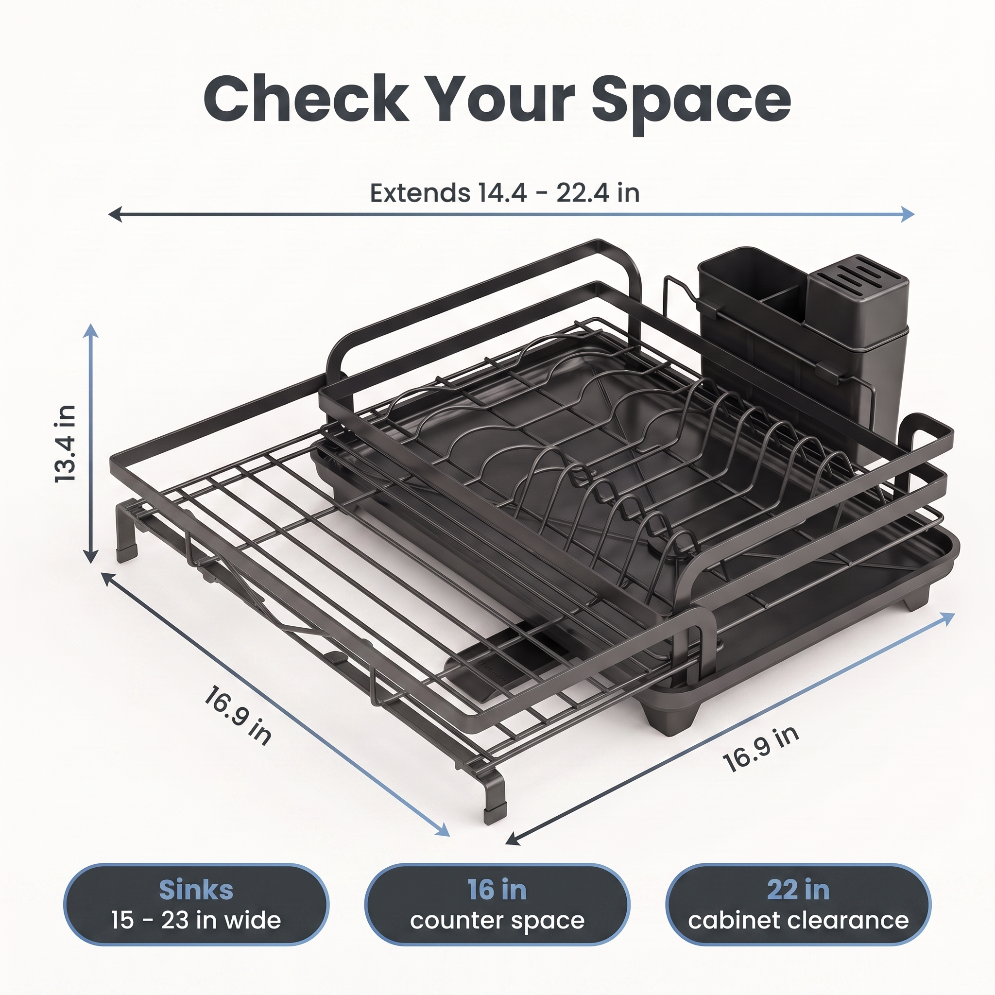 Check your space — dimensions: extends 14.4 to 22.4 inches